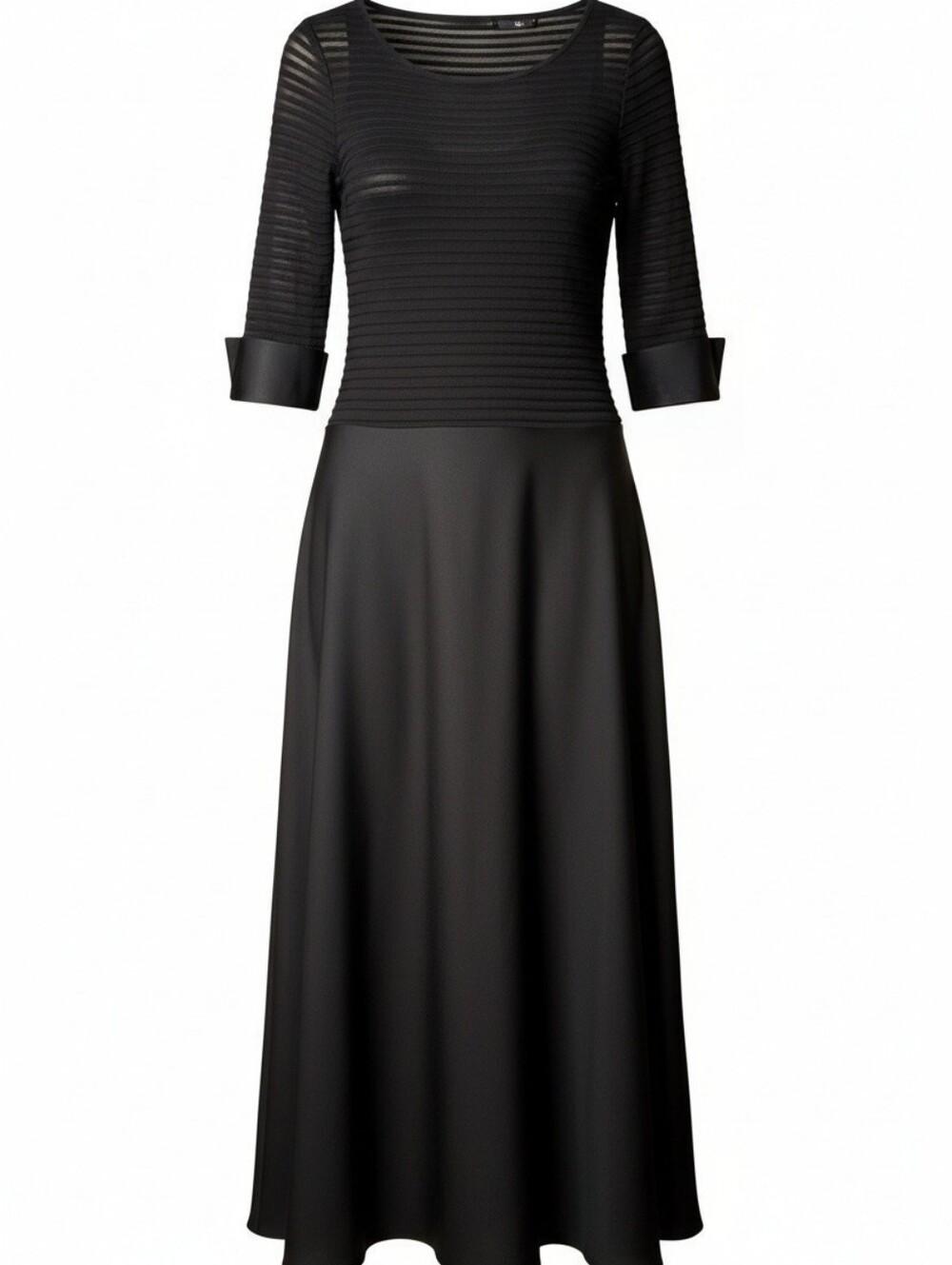 JS Collections Black Mixed Media Midi Dress Striped Satin A-Line Evening size 16